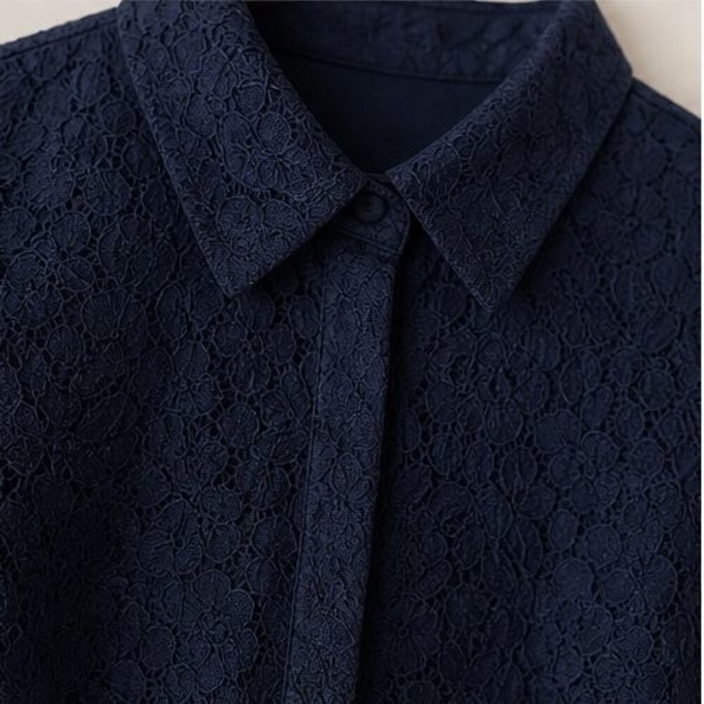 Navy Lace Trim Top - Picture 4 of 6